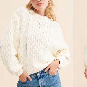 Wrangler Cropped Oversized Cable Knit Sweater XS Cream/White